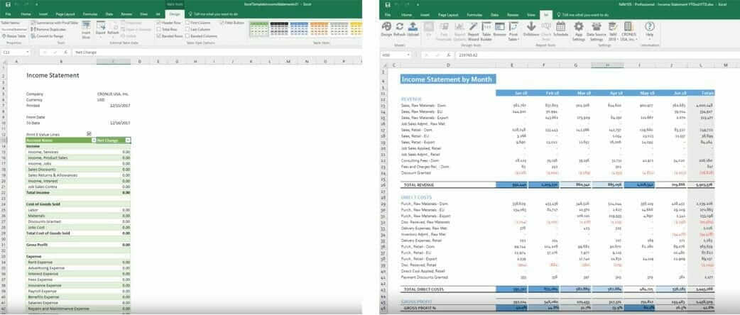 Sample NAV 2018 Income Statement Report vs Jet Reports Income Statement