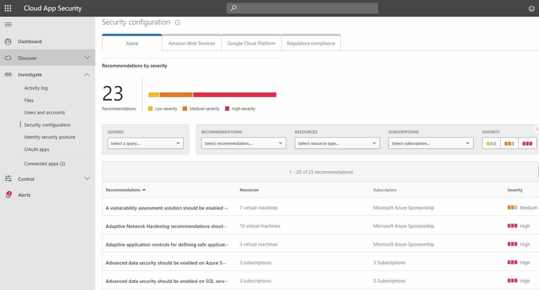 Microsoft Cloud App Security (MCAS) 5 With an API connector to your Cloud Infrastructure be it AWS, Azure or GCP, you will be able to identify your existing security configuration and take necessary steps to secure the workloads