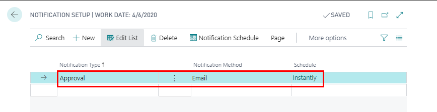 Set the Notification type to Approval and Notification Method to Email. You can choose to setup a schedule for periodic notification or set it to “Instantly” to notify immediately.