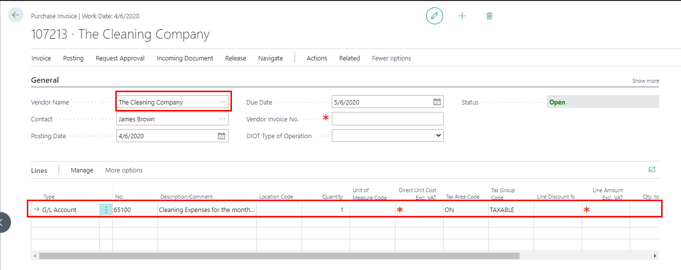 Purchase Invoice line gets populated with the default account automatically