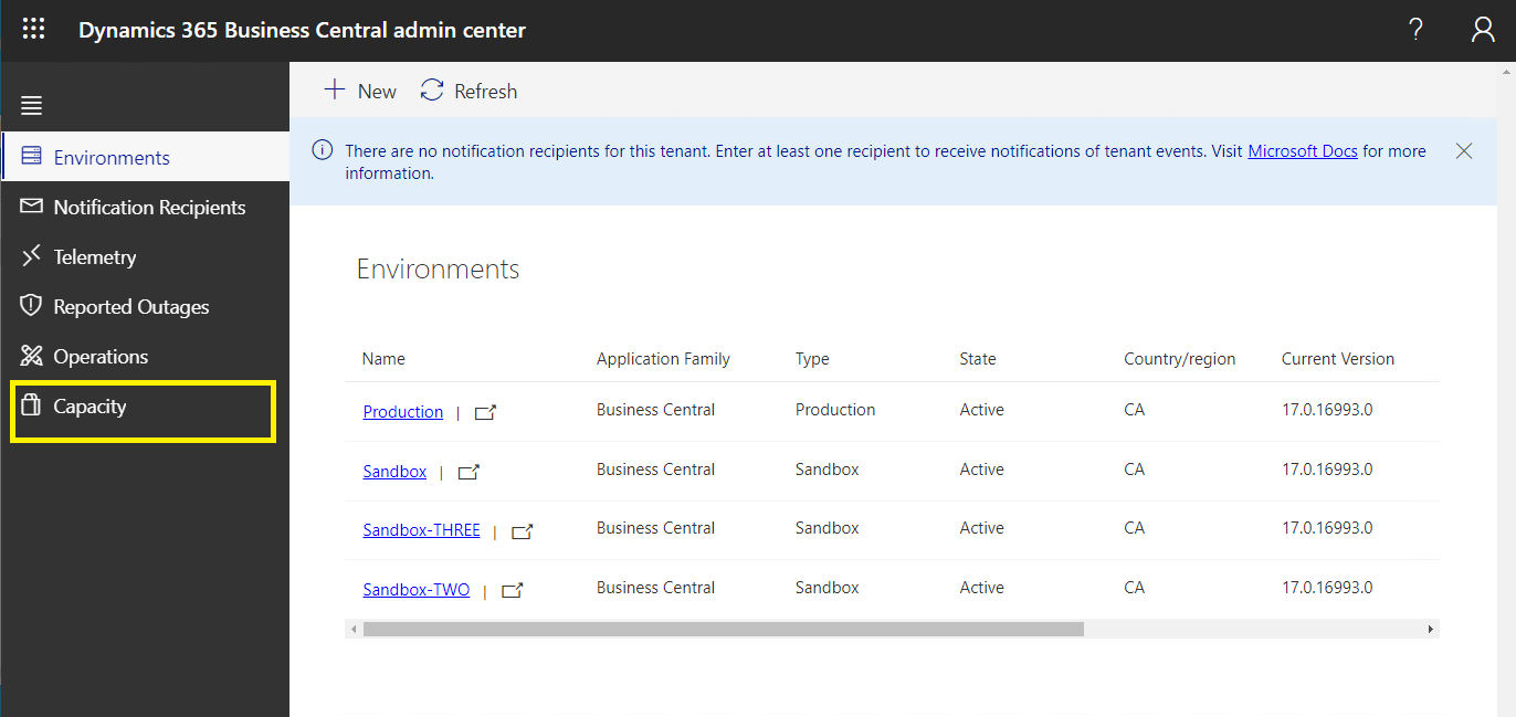 How to Check Your Storage Limit in Business Central Cloud 1 D365 Business Central Admin Center and the Capacity Page
