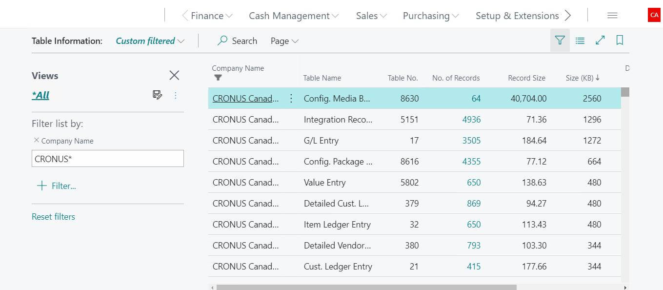 How to Check Your Storage Limit in Business Central Cloud 6 use the standard filters to view the data footprint