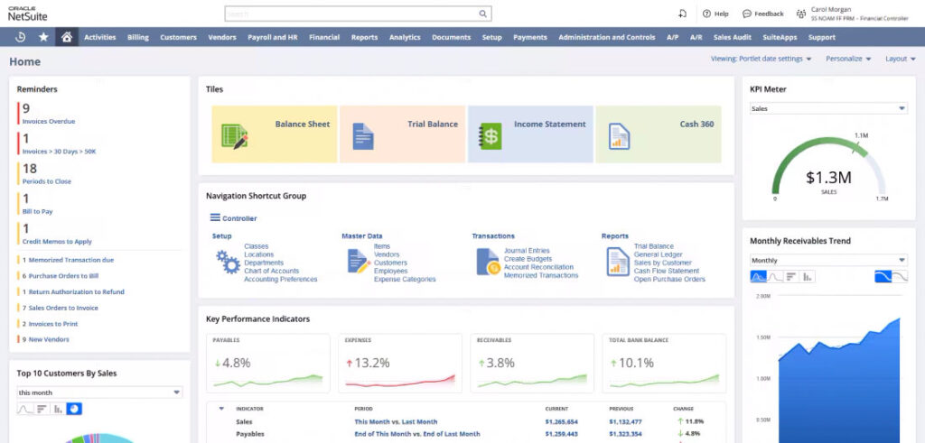 Dynamics 365 Business Central vs NetSuite: The Ultimate Comparison for Financial Decision Makers 2 netsuite dashboard