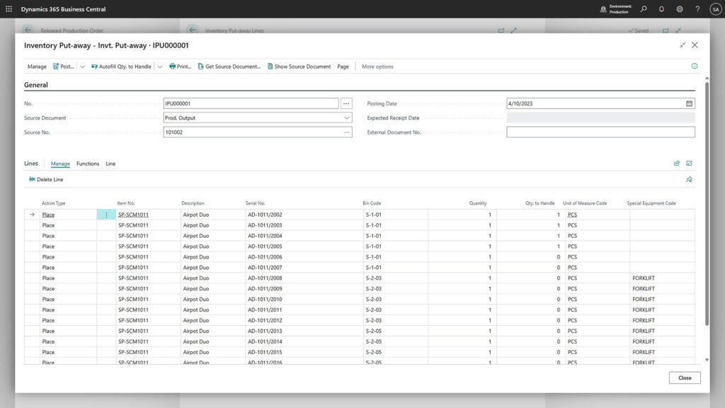 Dynamics 365 Business Central 2025 Release Wave 1 Updates - Here is what your business could accomplish with them 5 Business Central warehouse management function to improve organization within your storage facilities and manage inventory with an easy pick-and-put-away process supported by bar-code scanners.